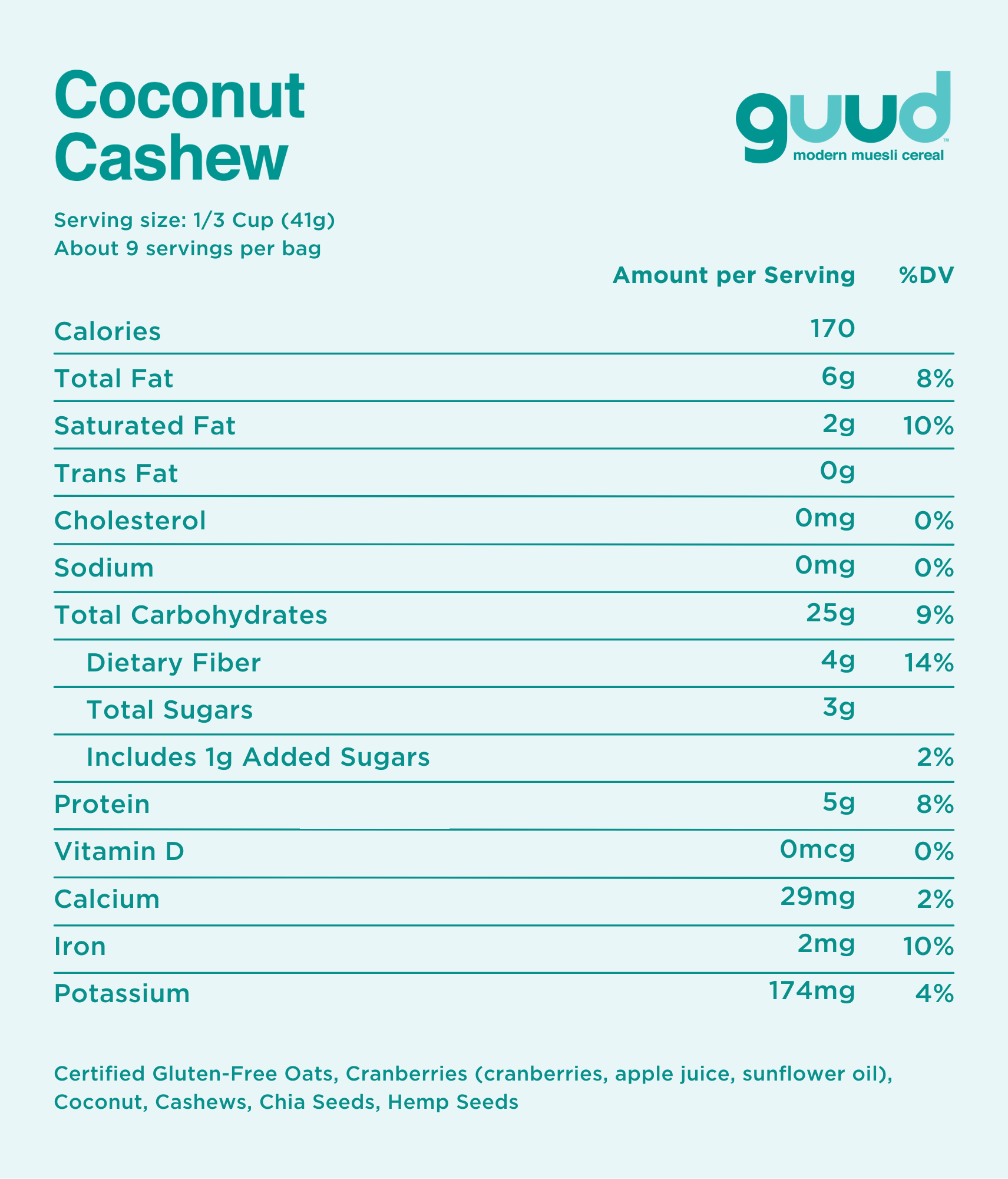 Coconut Cashew Muesli Nutritional Facts