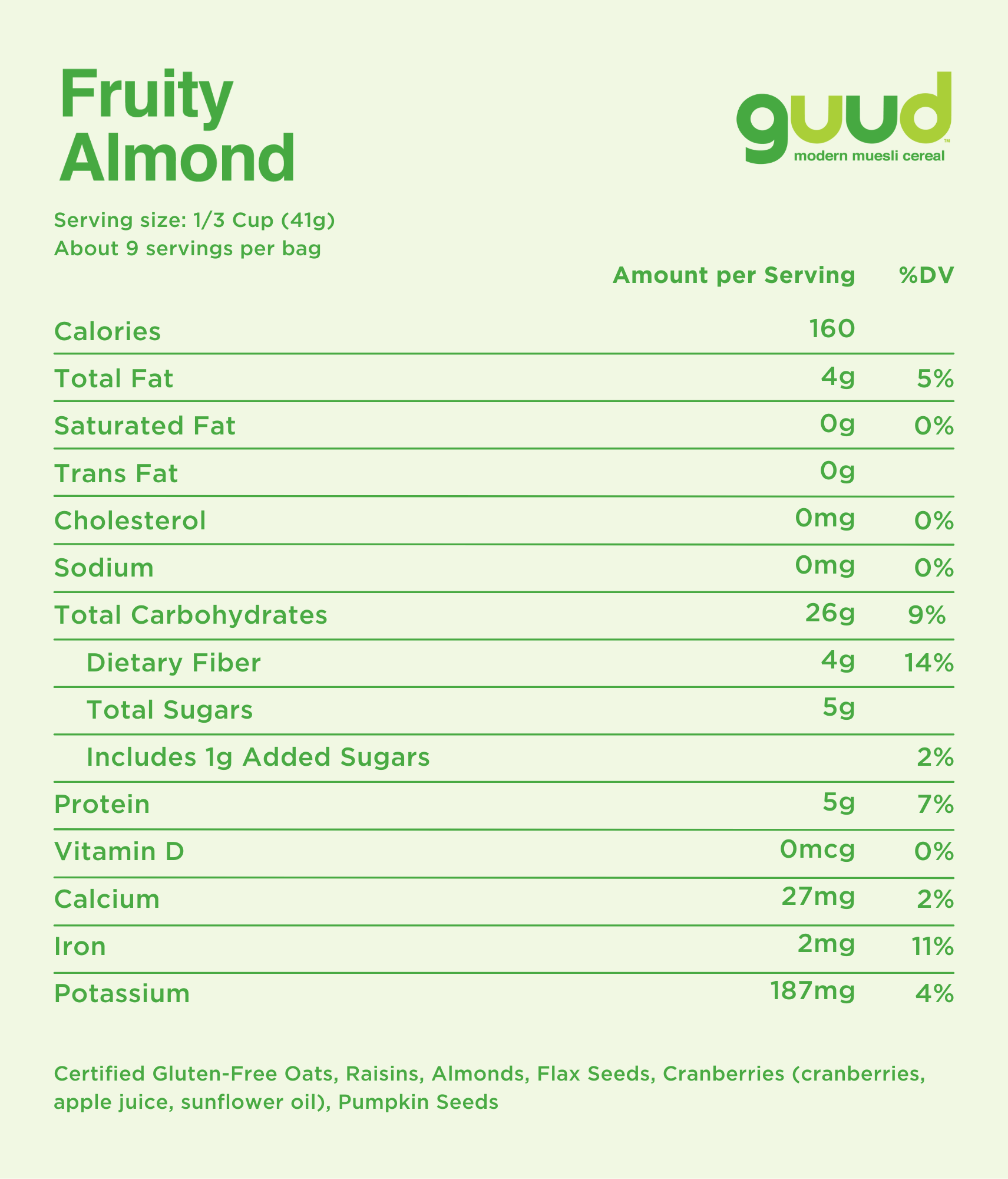Fruity Almond Gluten Free Muesli Nutritional Facts